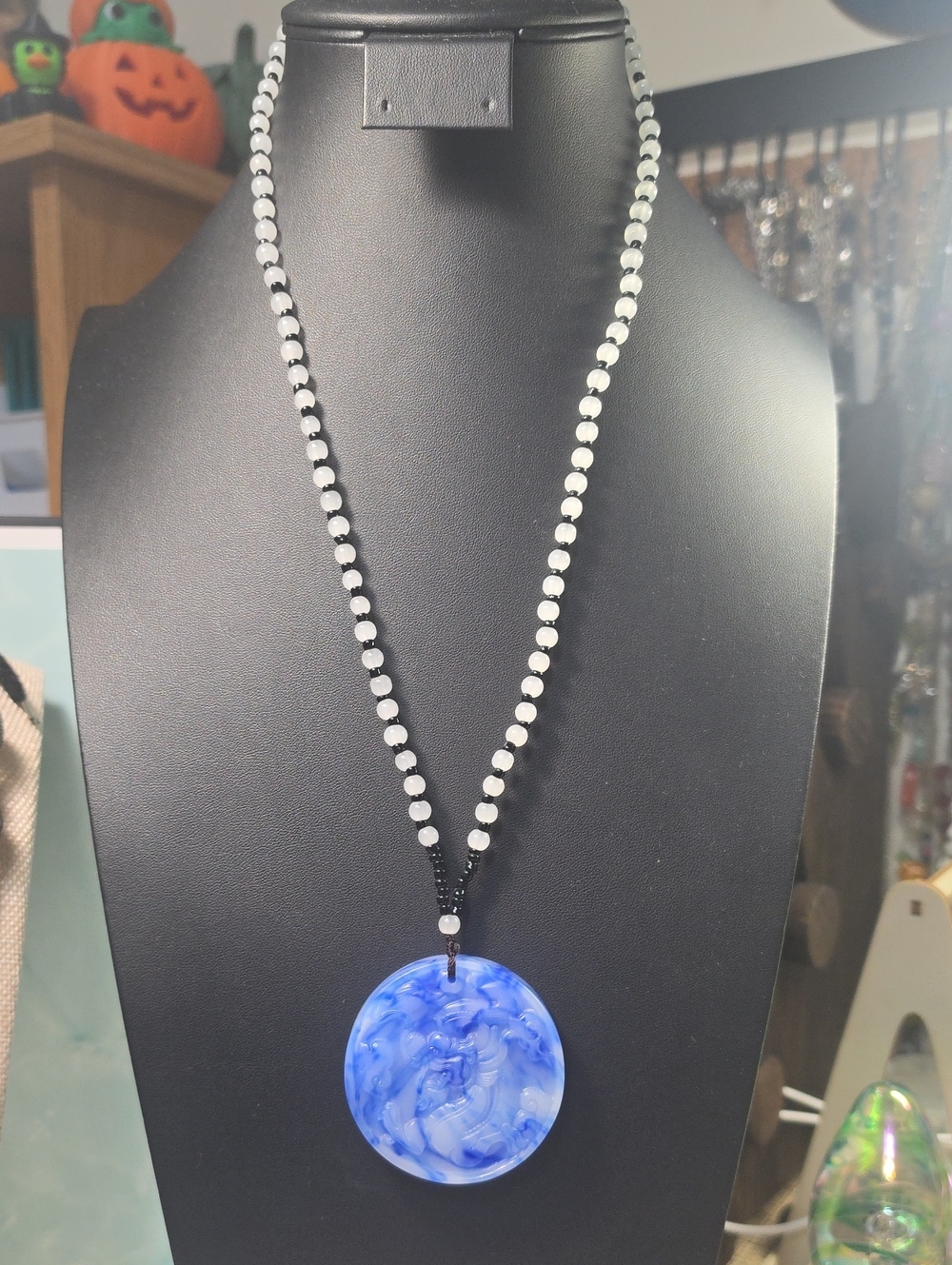 Blue Swirl Disc Pendant Necklace - Women Jewelry